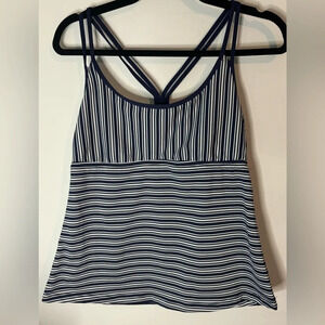 Mossimo womens Tankini Top blue and‎ white striped crisscross adjustable straps